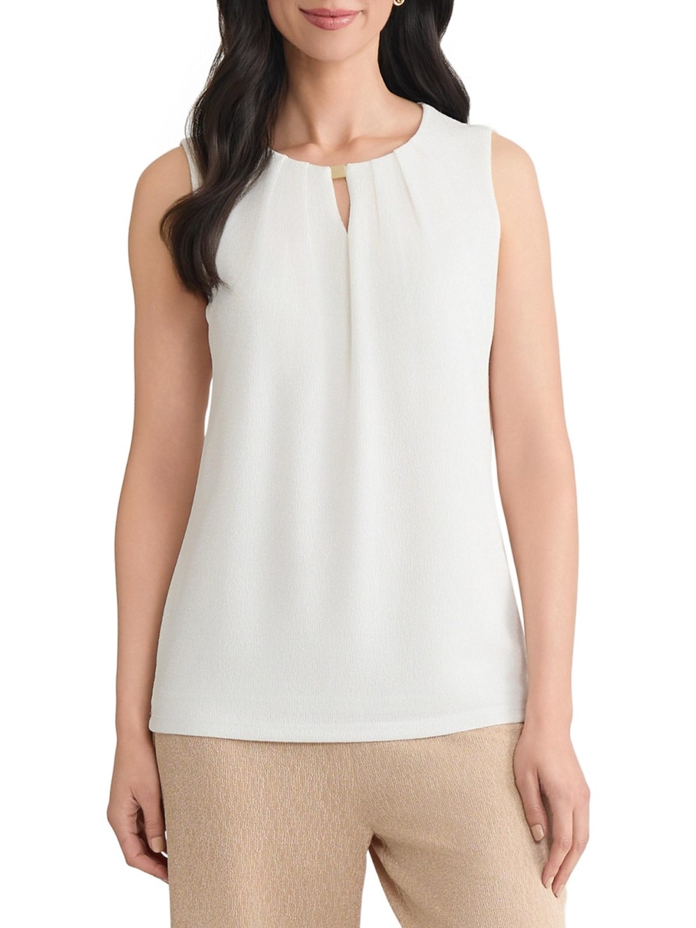 Kasper Shimmer  Pleat Neck Top